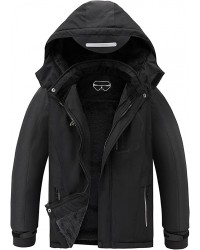 Black Boy's Waterproof Ski Jacket Warm Winter Snow Coat Fleece Snowboarding Jackets Thick Hooded Windproof Raincoat