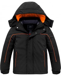 Black Boy's Waterproof Ski Jacket Fleece Winter Outdoor Snow Coat Hooded Raincoats