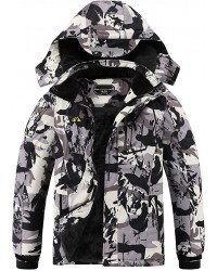 White Camouflage PrintedBoy's Waterproof Ski Jacket Warm Winter Snow Coat Fleece Snowboarding Jackets Thick Hooded Windproof Raincoat