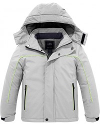 Light Grey Boy's Waterproof Ski Jacket Fleece Winter Outdoor Snow Coat Hooded Raincoats
