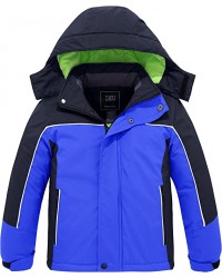 Blue Boy's Waterproof Ski Jacket Fleece Winter Outdoor Snow Coat Hooded Raincoats