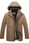 Khaki Men's Warm Thicken Hooded Parka Winter Heavy Sherpa Lined Padded Coat