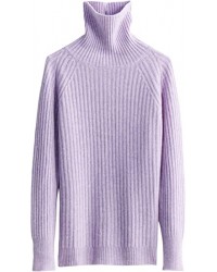 Light Purple Women's Turtleneck Fall Winter Long Sleeve Loose Pure Merino Wool Warm Soft Knitted Pullover Sweater