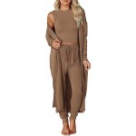 Women's Fall 3 Piece Outfits Casual Long Sleeve Long Cardigan Sleeveless Crop Top Drawstring Pants Lounge Sets