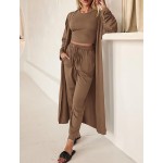 Women's Fall 3 Piece Outfits Casual Long Sleeve Long Cardigan Sleeveless Crop Top Drawstring Pants Lounge Sets