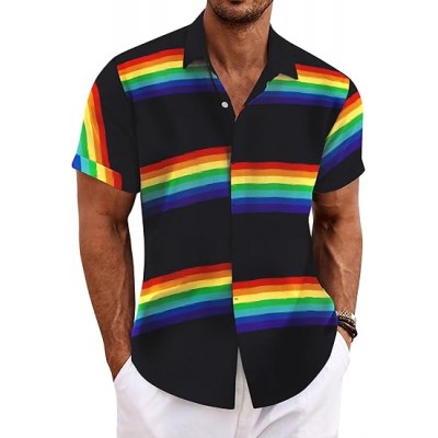  Rainbow Dark Blue Grey Men's Linen Shirts Short
