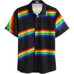  Rainbow Dark Blue Grey Men's Linen Shirts Short
